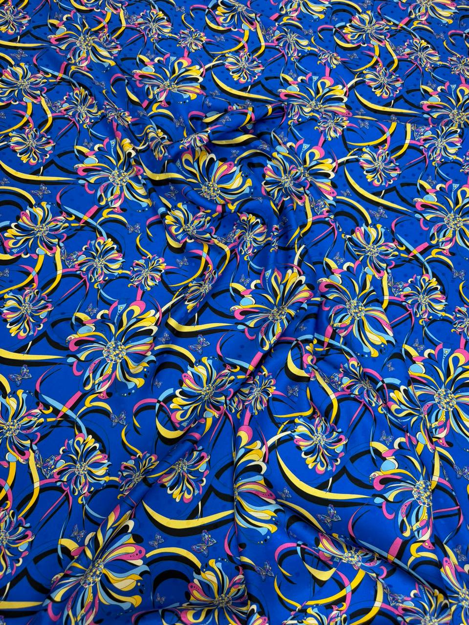 Cobalt Gold Scroll — Silk Jacquard fabric, original photograph. 