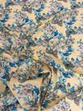 Ivory Teal Botanical — Silk Jacquard fabric, original photograph. 