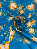 Teal Gold Rose Bouquet — Silk Jacquard fabric, original photograph. 