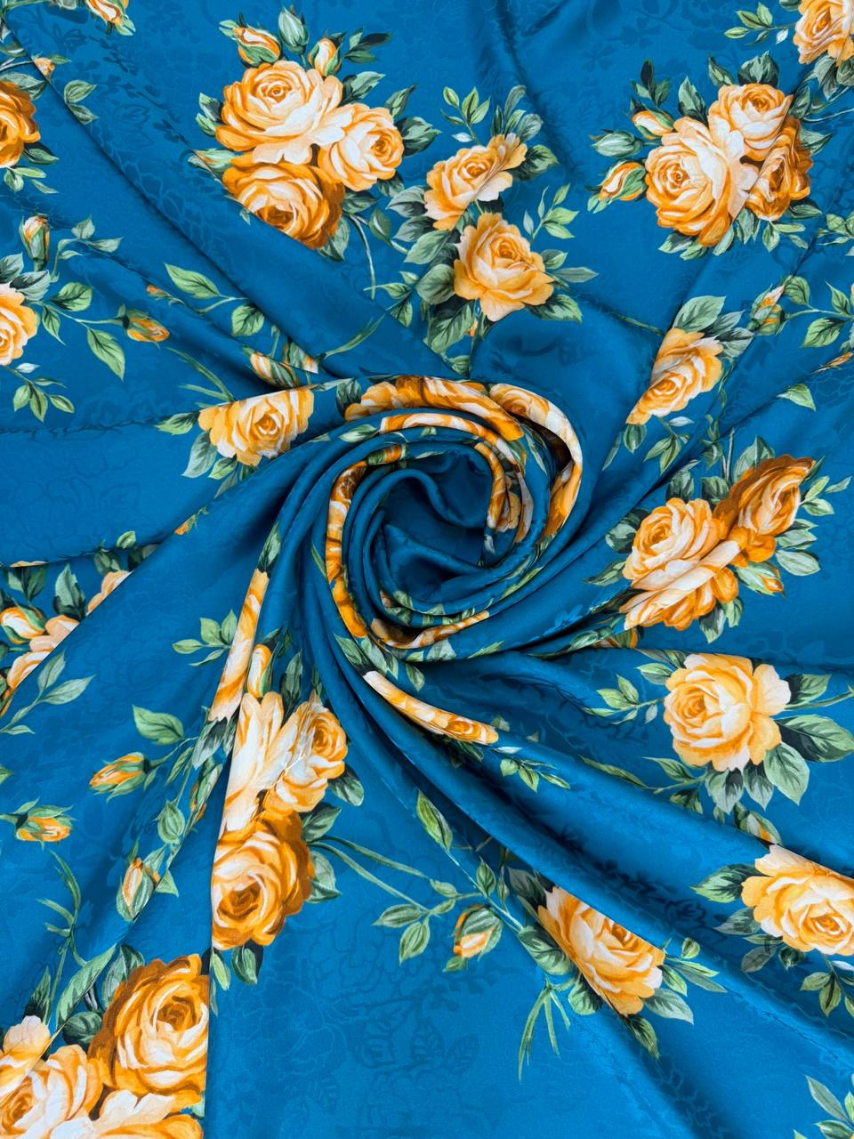 Teal Gold Rose Bouquet — Silk Jacquard fabric, original photograph. 