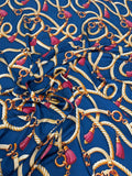 Navy Cream Chain Scroll — Silk Jacquard fabric, original photograph. 