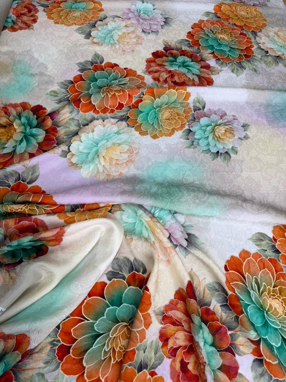Pearl Orange Rose Bouquet — Silk Jacquard fabric, original photograph. 