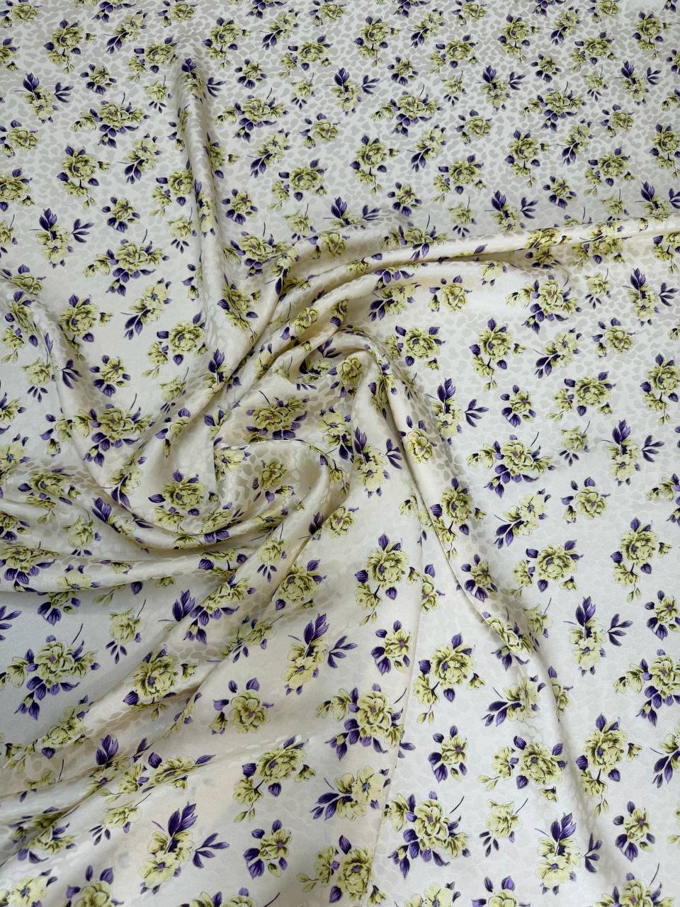 Ivory Olive Floral Sprig — Silk Jacquard fabric, original photograph. 