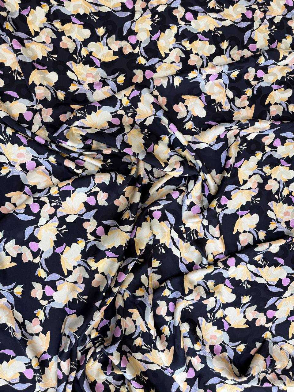 Navy Ivory Blossom — Silk Jacquard fabric, original photograph. 