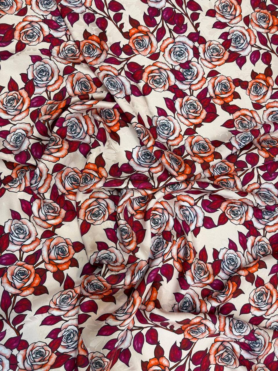 Ivory Burgundy Botanical — Silk Jacquard fabric, original photograph. 