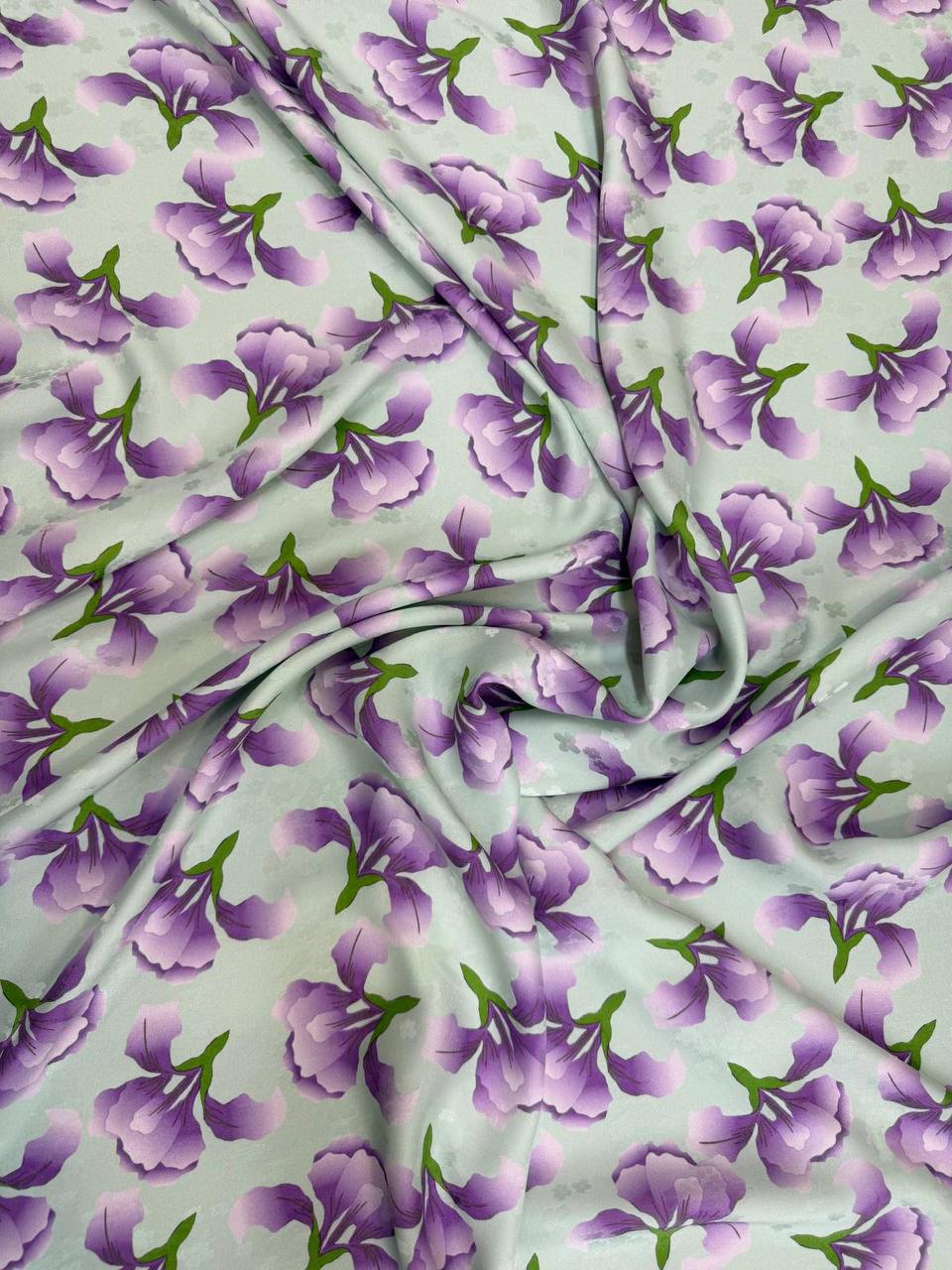 Pale Green Violet Floral — Silk Jacquard fabric, original photograph. 