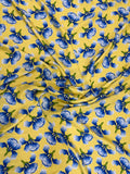 Yellow Cobalt Floral Scroll — Silk Jacquard fabric, original photograph. 