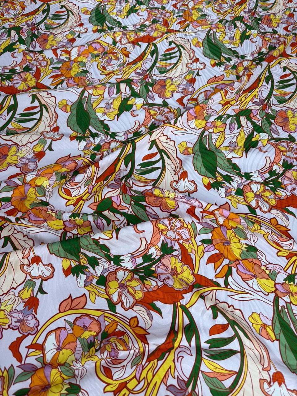 Ivory Multicolour Scroll — Silk Jacquard fabric, original photograph. 