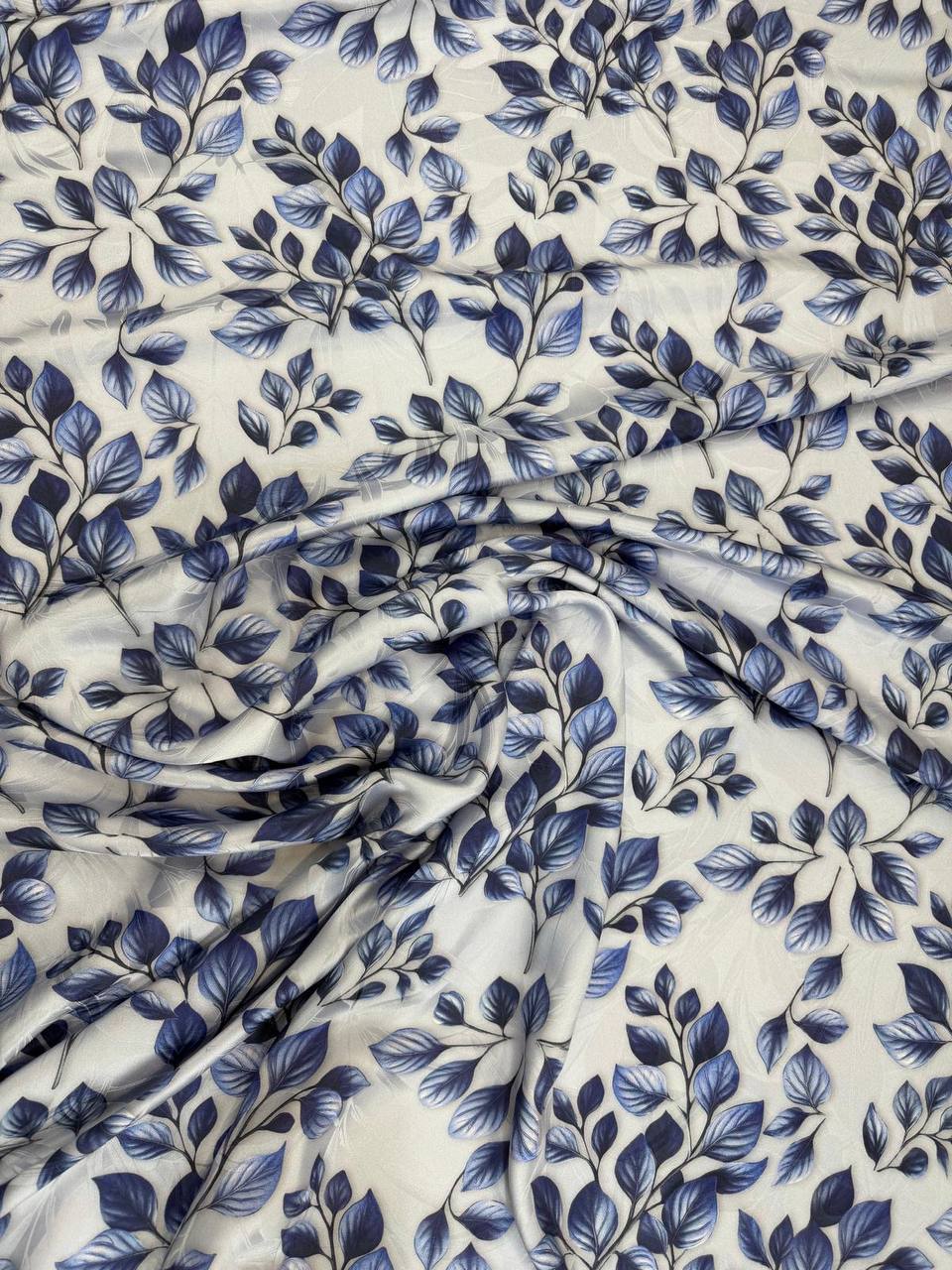 Ivory Navy Botanical — Silk Jacquard fabric, original photograph. 