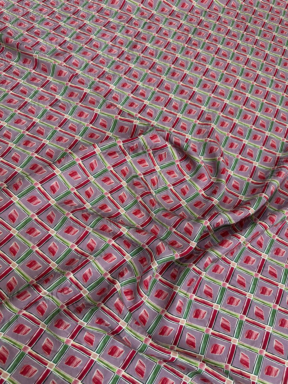 Rose Teal Diamond Lattice — Silk Jacquard fabric, original photograph. 