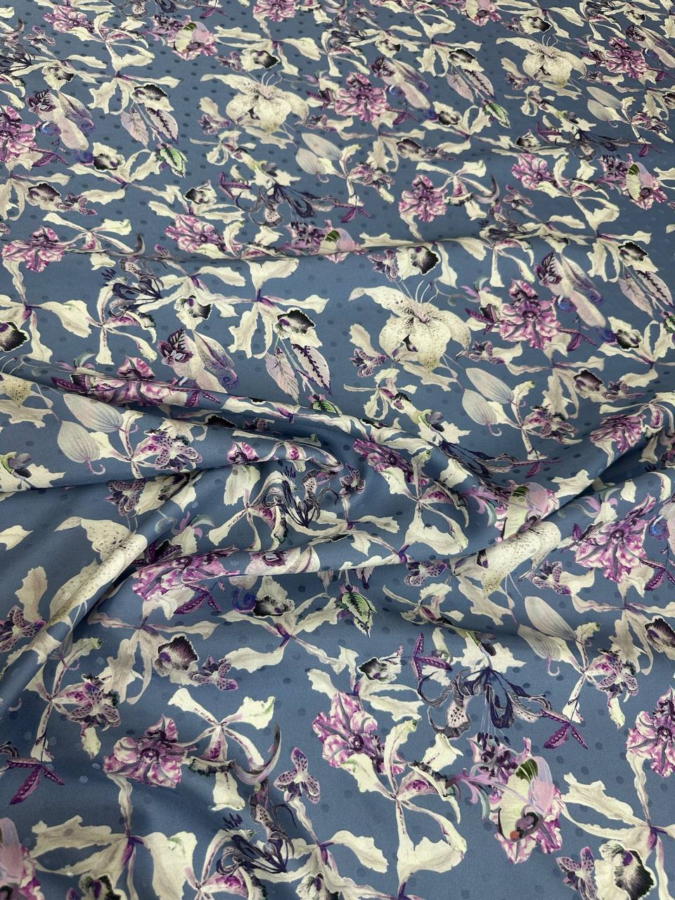 Slate Pastel Floral Sprig — Silk Jacquard fabric, original photograph. 