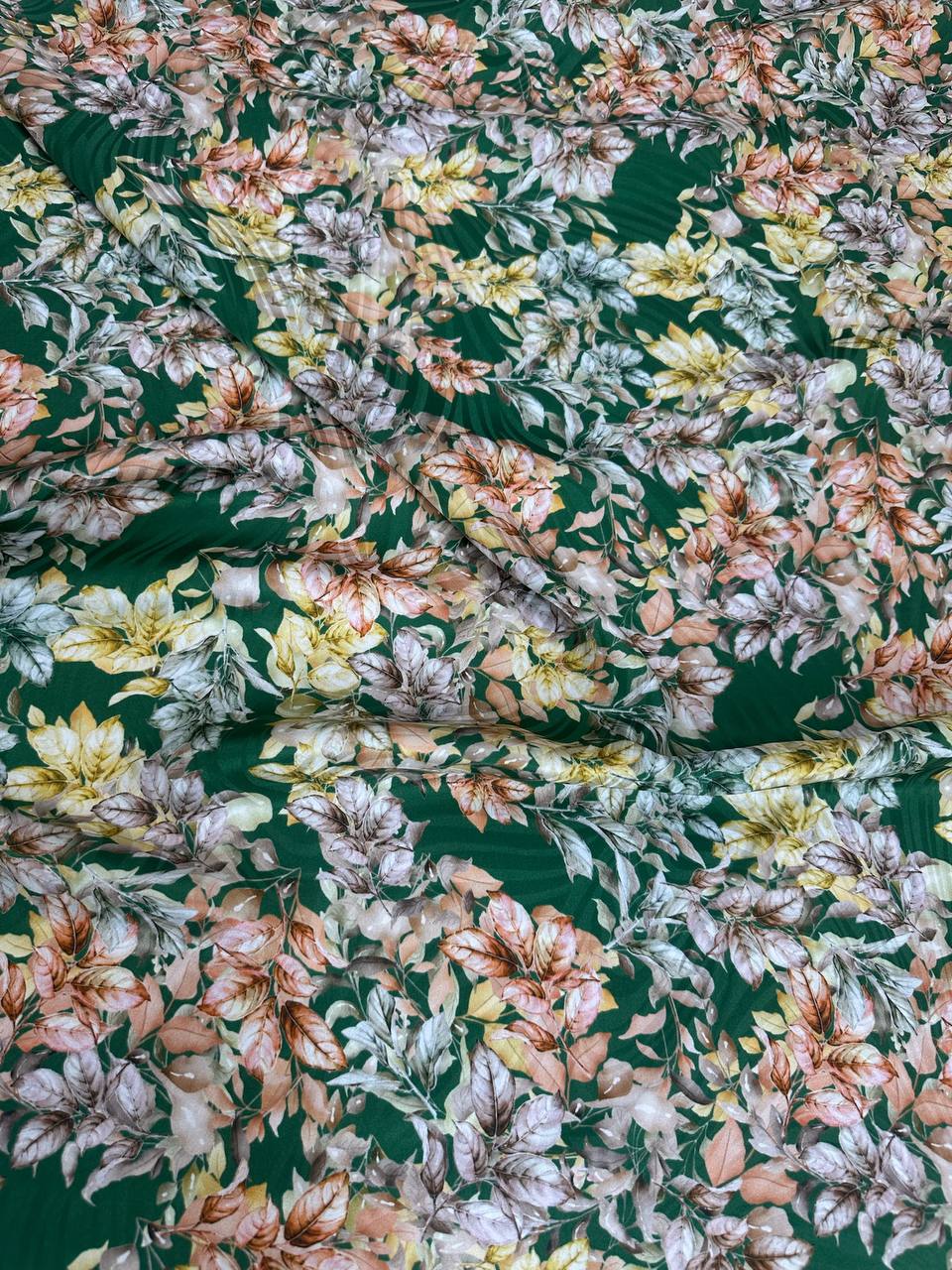 Deep Green Floral Scatter — Silk Jacquard fabric, original photograph. 