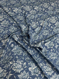Slate Blue Ivory Floral — Silk Jacquard fabric, original photograph. 