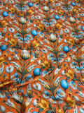 Orange Turquoise Ornament — Silk Jacquard original fabric photograph. 