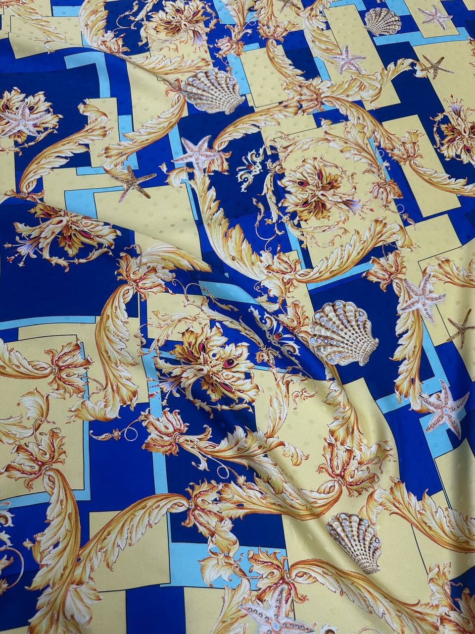 Royal Blue Equestrian Collage — Silk Jacquard original fabric photograph. 