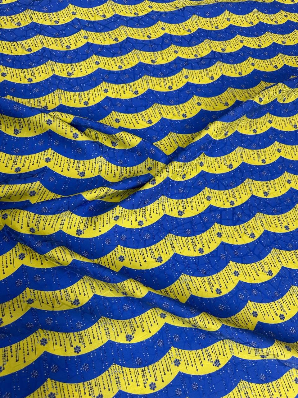 Royal Blue Yellow Wave — Silk Jacquard original fabric photograph. 