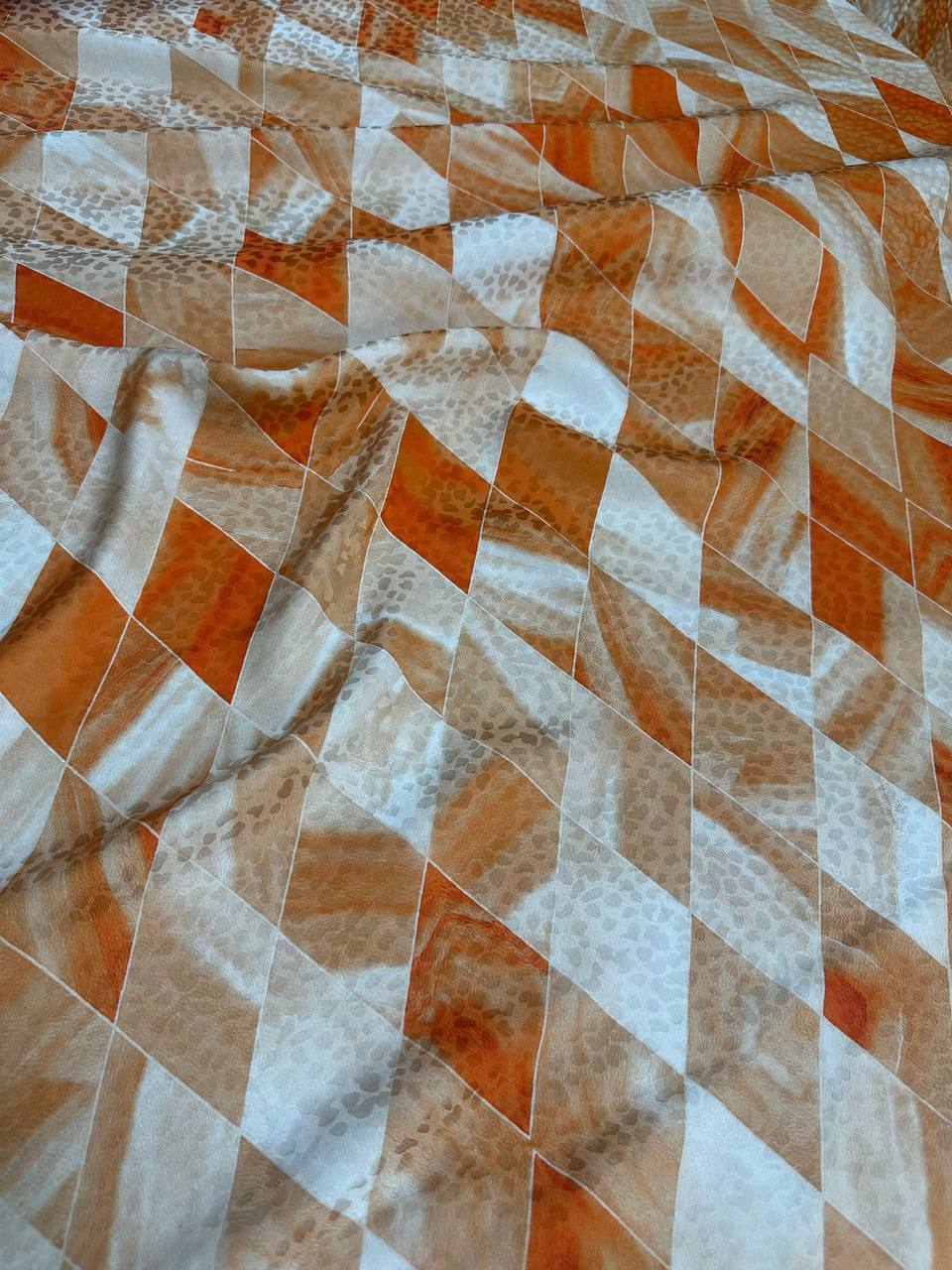 Caramel Ivory Geometry — Silk Jacquard original fabric photograph. 