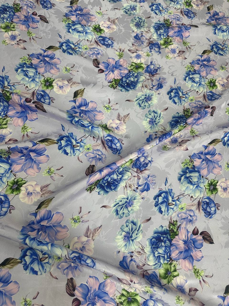 Pearl Blue Meadow — Silk Jacquard original fabric photograph. 