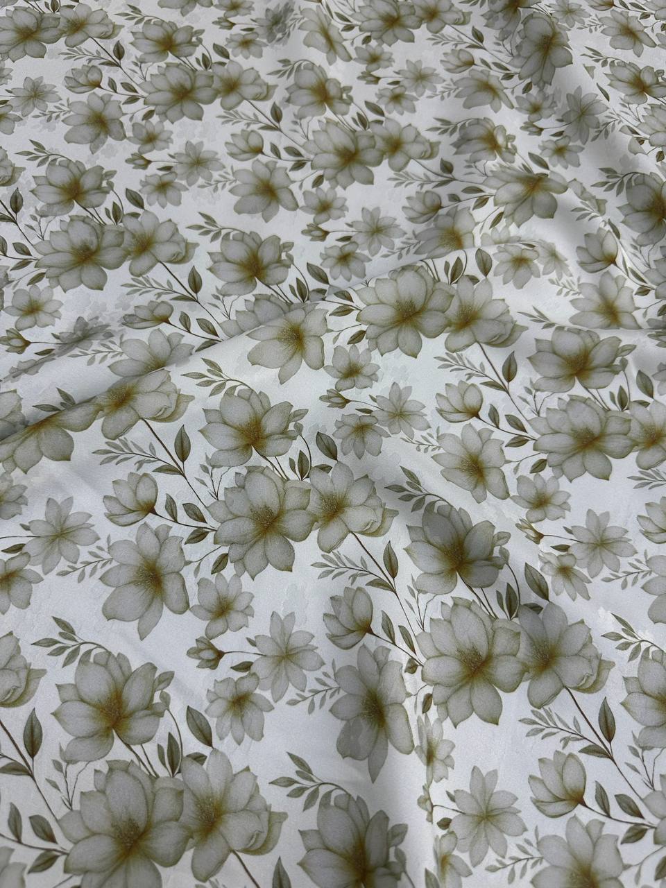 Ivory Olive Blossom — Silk Jacquard original fabric photograph. 