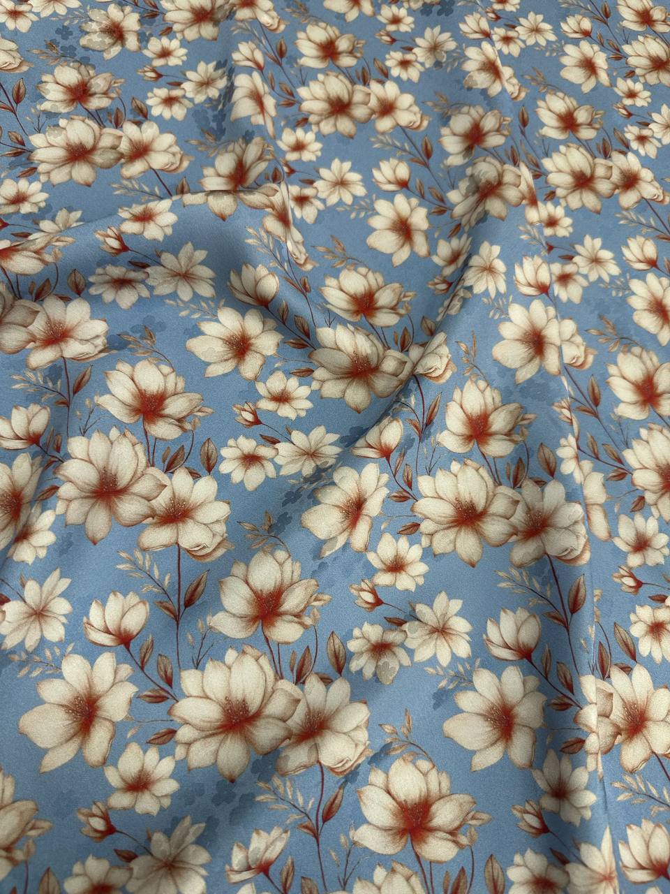 Slate Blue Daisy Garden — Silk Jacquard original fabric photograph. 