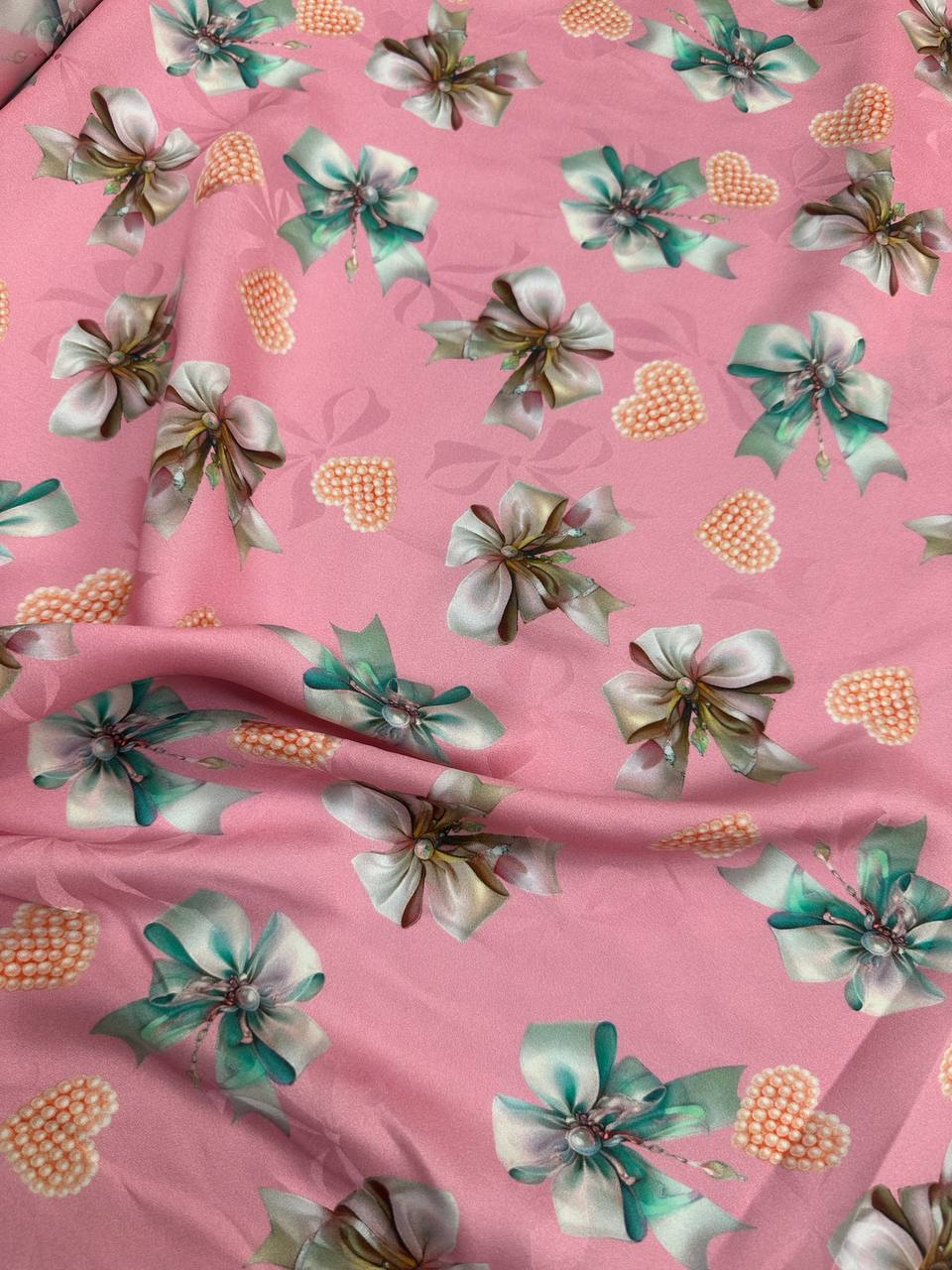 Rose Green Floral Sprig — Silk Jacquard original fabric photograph. 