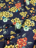 Navy Yellow Bouquet — Silk Jacquard original fabric photograph. 
