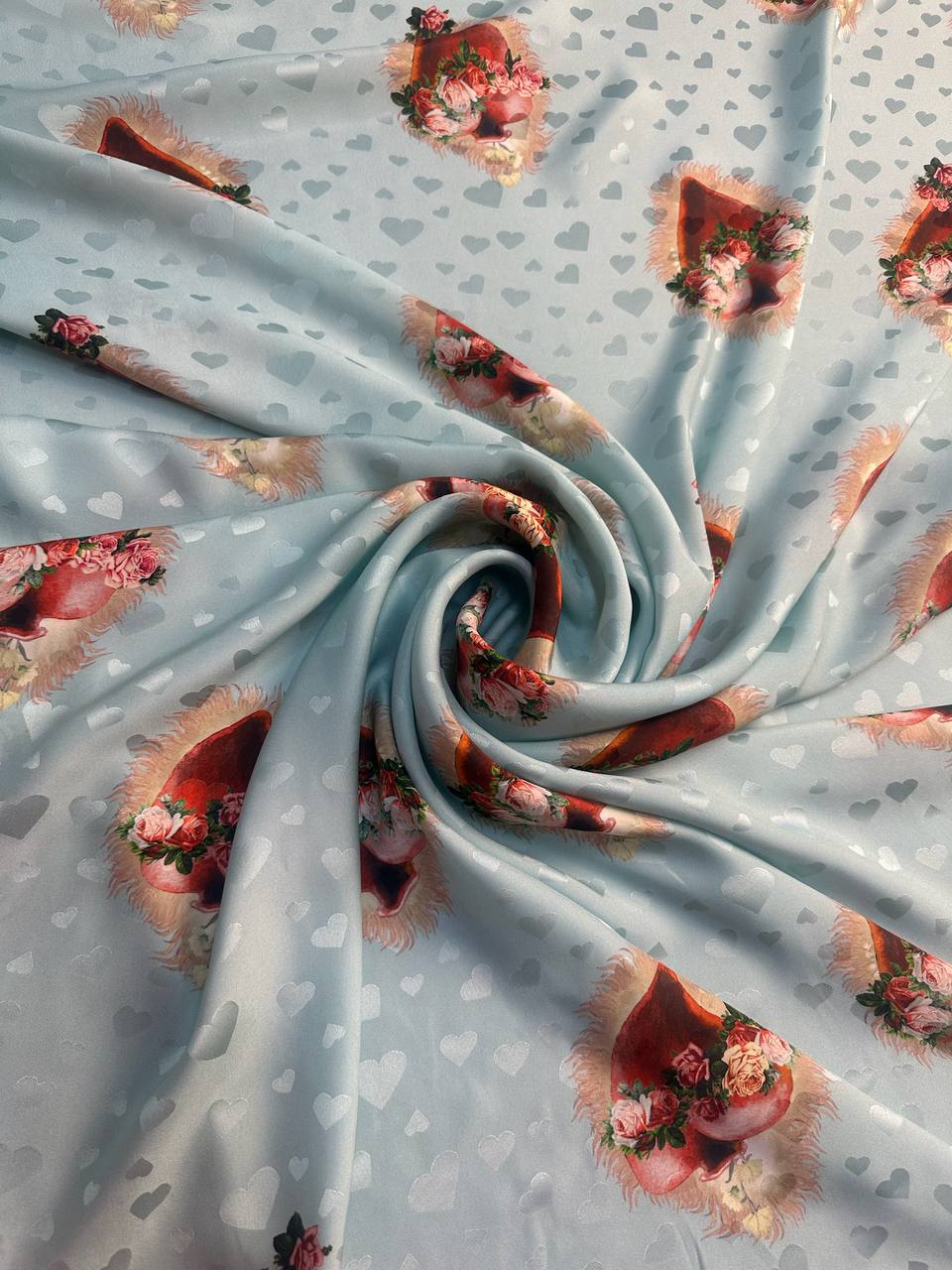 Ice Blue Rust Motif — Silk Jacquard original fabric photograph. 