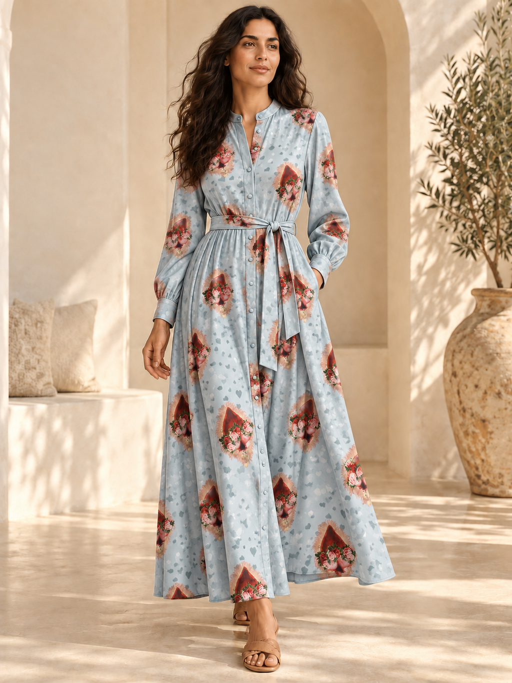 TG-202 — AI model styling illustration based on the original Silk Jacquard fabric; fabric sold separately, garment not included.