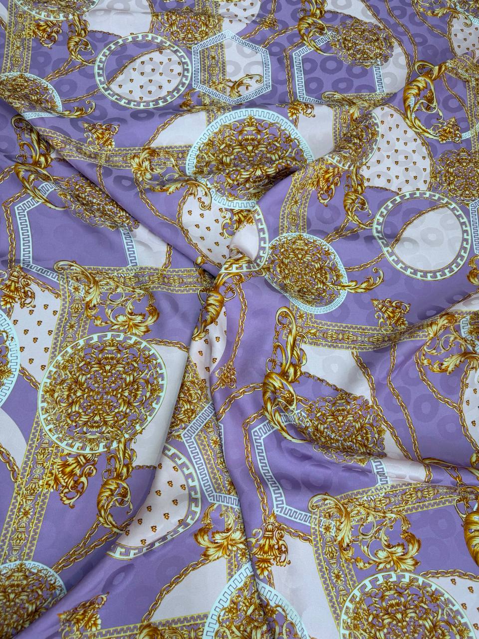 Lilac Gold Equestrian — Silk Jacquard original fabric photograph. 