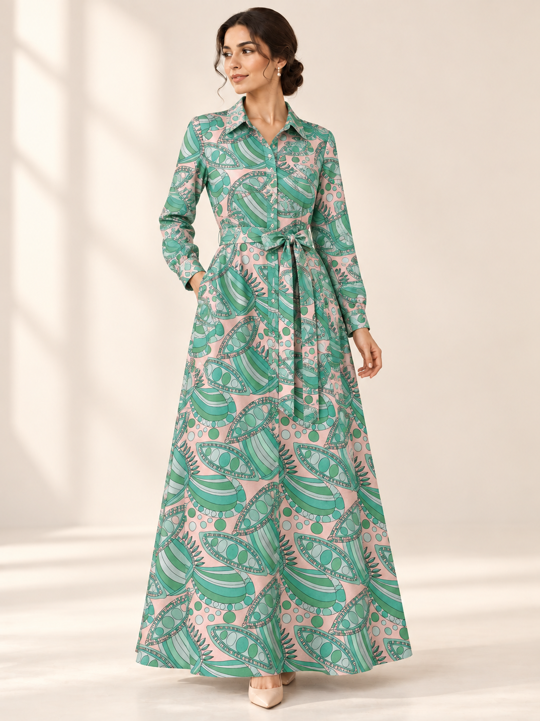 TG-207 — AI model styling illustration based on the original fabric; fabric sold separately, garment not included.
