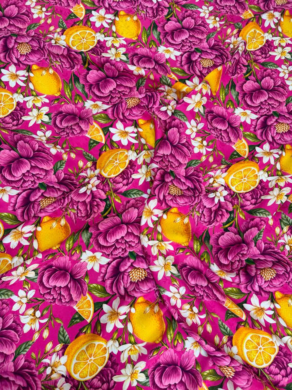 Magenta Yellow Bouquet — Silk Jacquard original fabric photograph. 