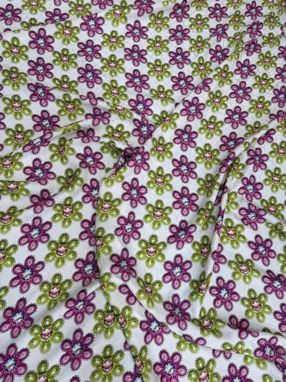 Ivory Violet Floral Grid — Silk Jacquard original fabric photograph. 
