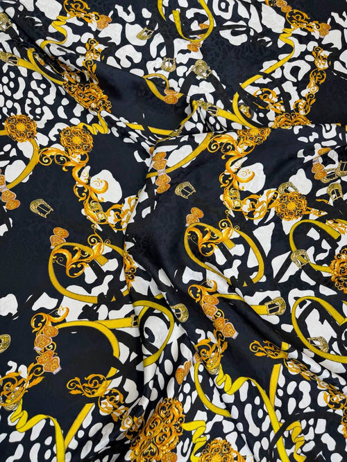 Black Ochre Botanical — Silk Jacquard original fabric photograph. 