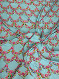 Mint Red Bead Garland — Silk Jacquard original fabric photograph. 