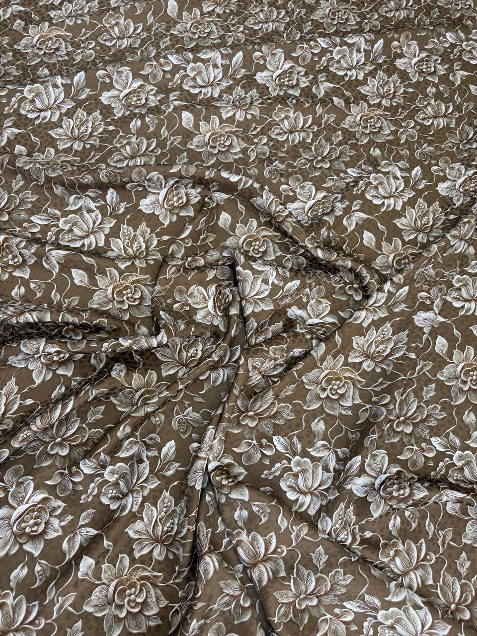 Taupe Ivory Floral — Silk Jacquard original fabric photograph. 