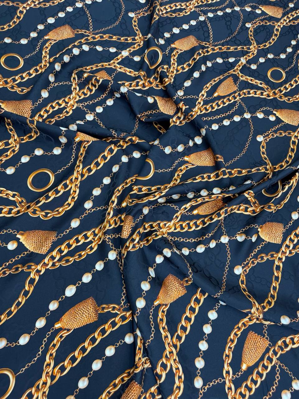 Midnight Gold Bead Garland — Silk Jacquard original fabric photograph. 