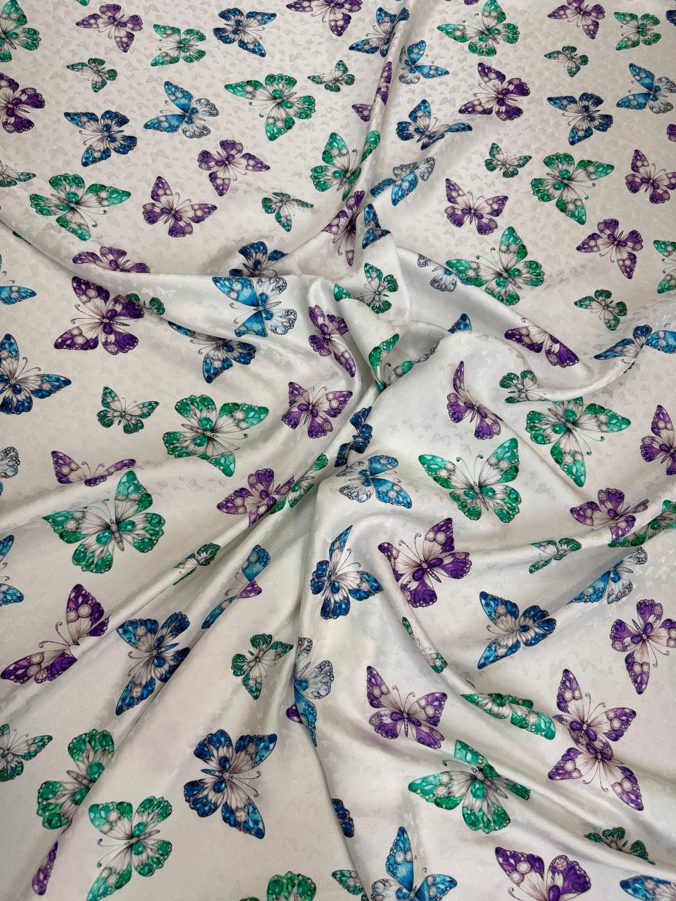 Pearl Green Butterfly Garden — Silk Jacquard original fabric photograph. 