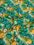 Teal Gold Rose Garden — Silk Jacquard original fabric photograph. 