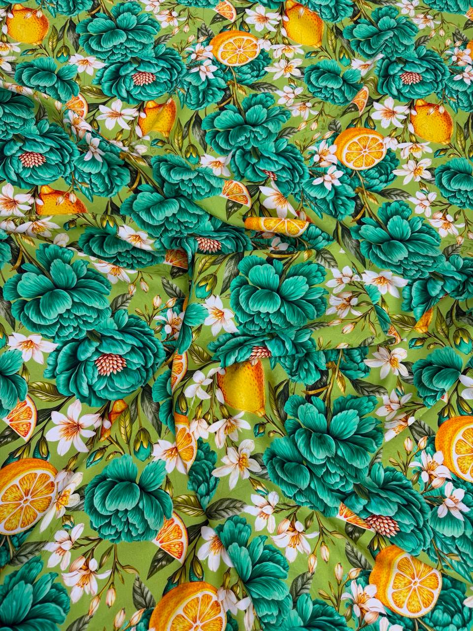 Teal Gold Rose Garden — Silk Jacquard original fabric photograph. 