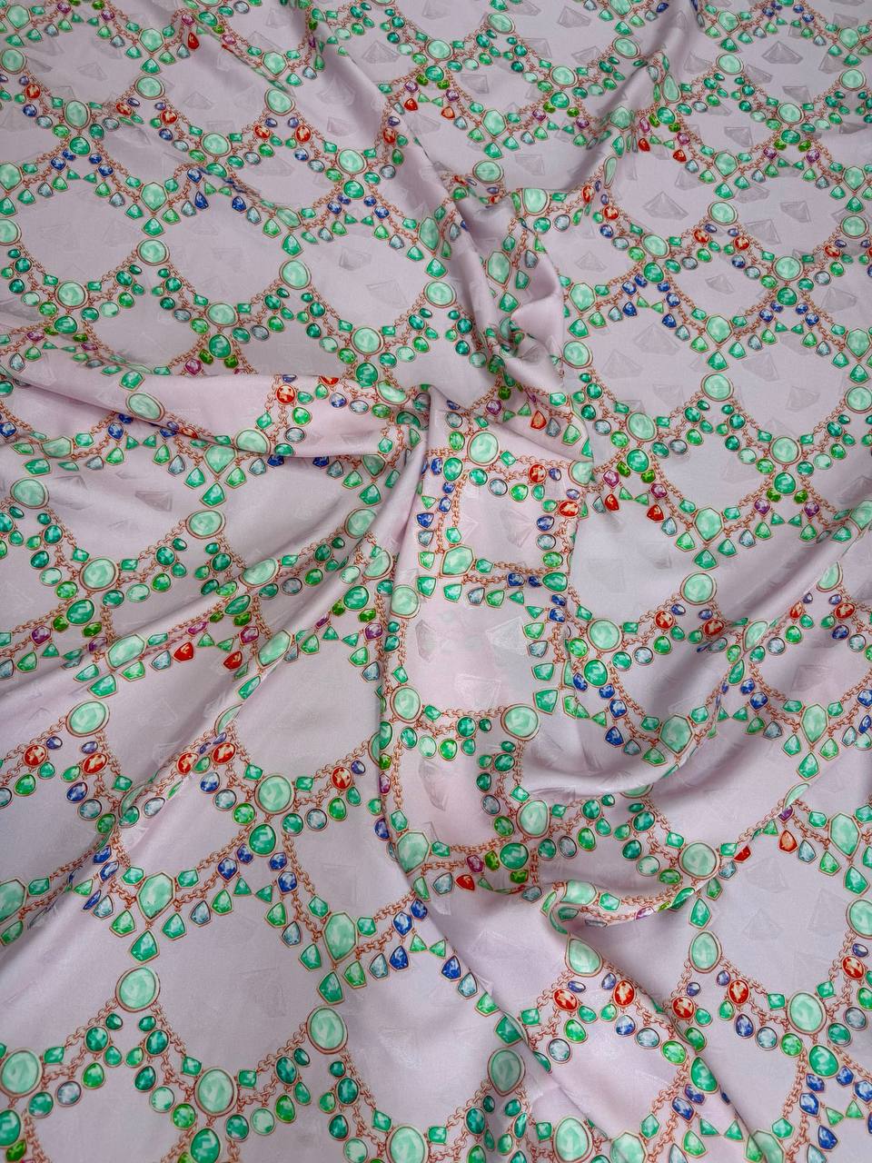 Blush Green Chain Motif — Silk Jacquard original fabric photograph. 