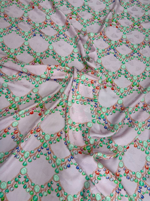 Blush Green Chain Motif — Silk Jacquard original fabric photograph. 