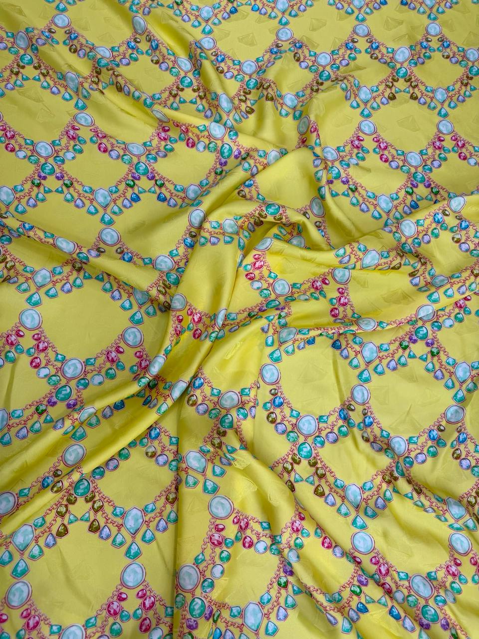 Yellow Pastel Bead Garland — Silk Jacquard original fabric photograph. 