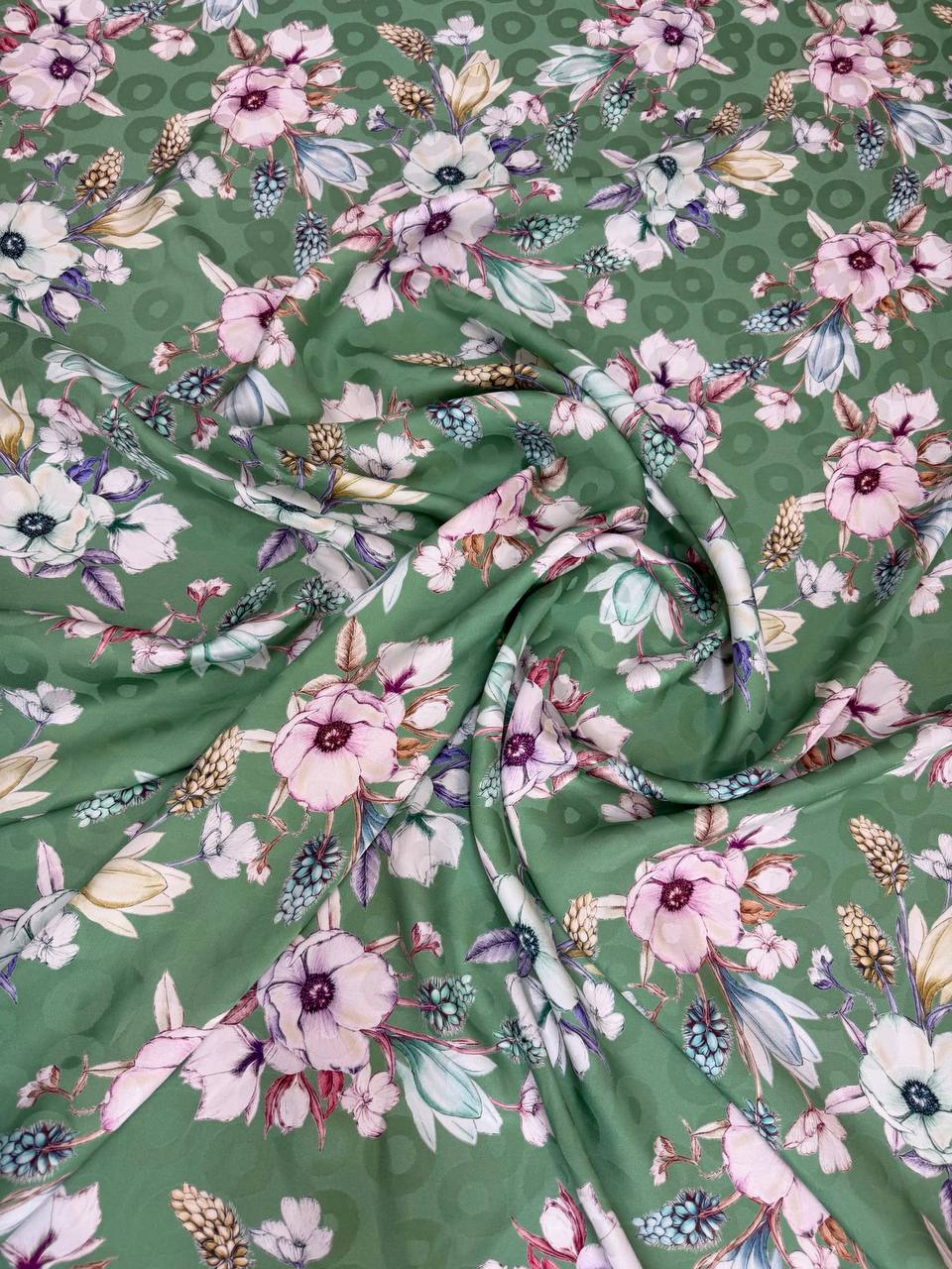 Sage Pink Blossom — Silk Jacquard original fabric photograph. 