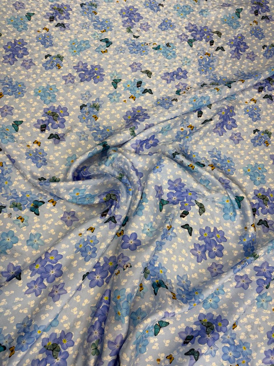 Pearl Blue Rose Scatter — Silk Jacquard original fabric photograph. 