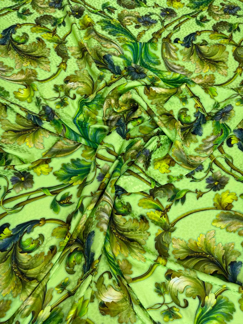 Lime Green Botanical — Silk Jacquard original fabric photograph. 