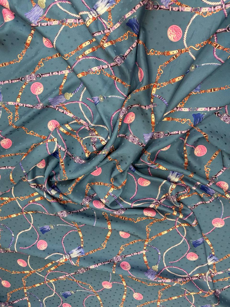 Dusty Teal Pink Chain — Silk Jacquard original fabric photograph. 