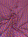 Magenta Blue Micro Geometry — Silk Jacquard original fabric photograph. 