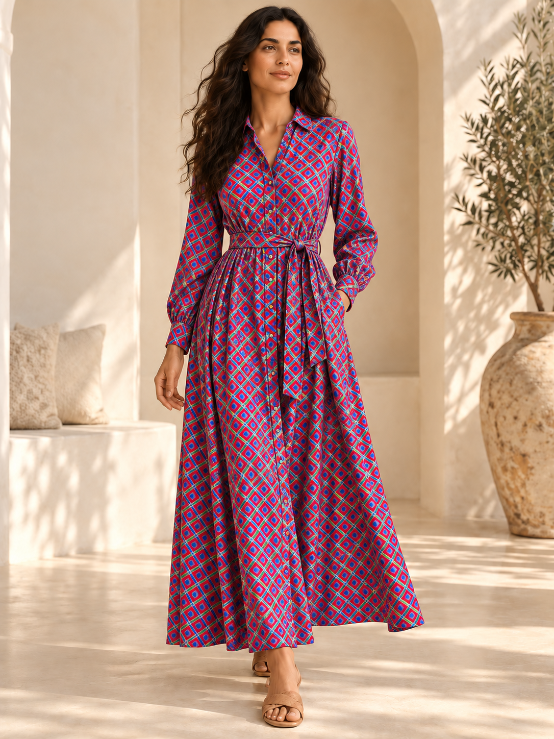 TG-231 — AI model styling illustration based on the original Silk Jacquard fabric; fabric sold separately, garment not included.