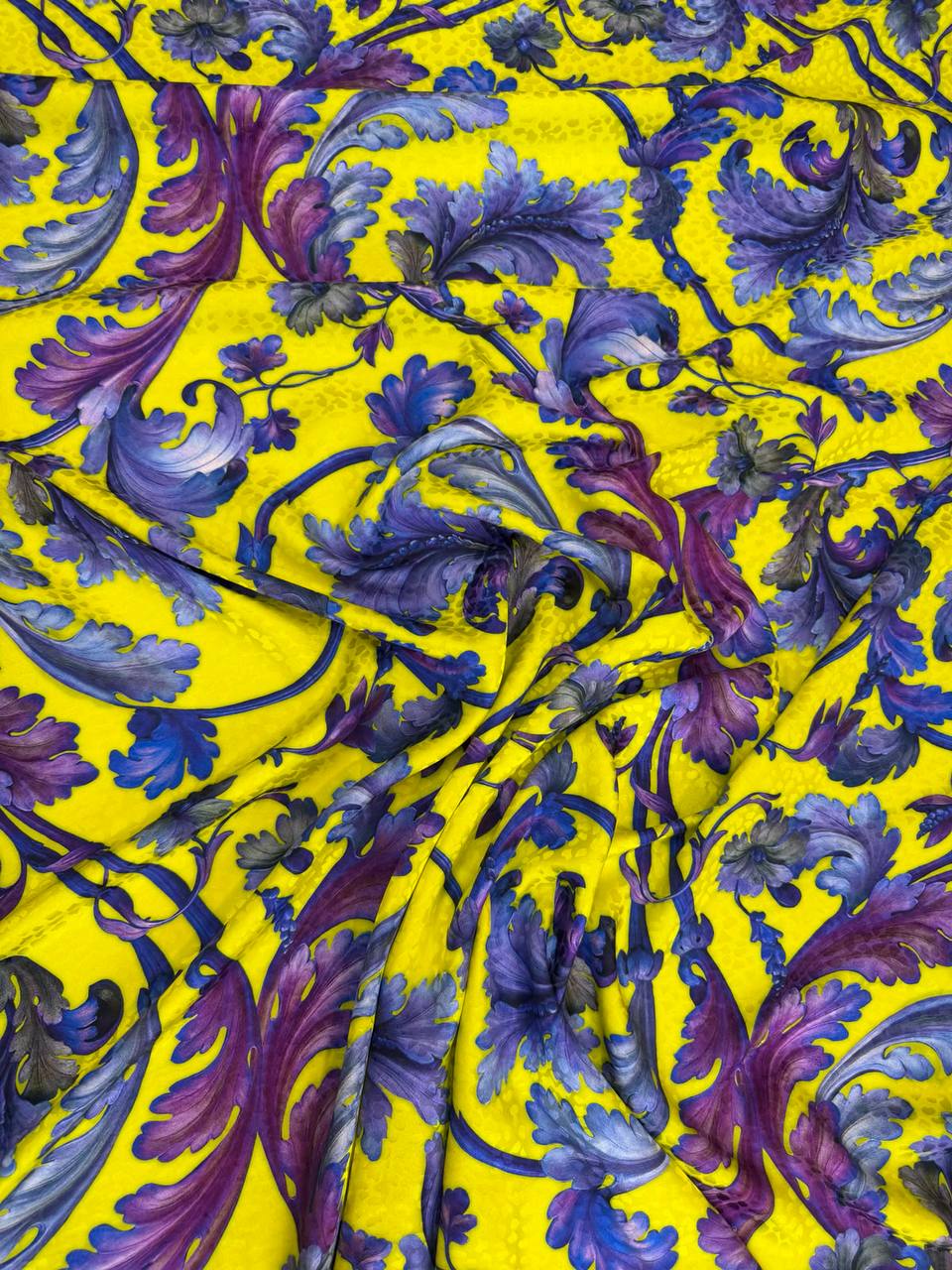 Yellow Violet Botanical — Silk Jacquard original fabric photograph. 