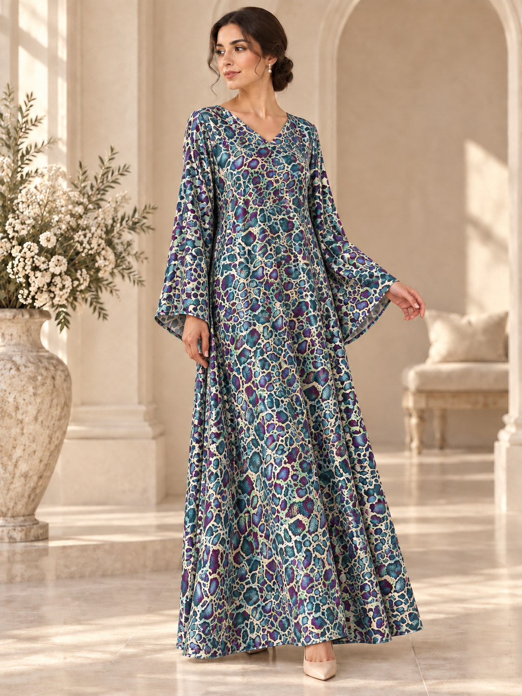 TG-235 — AI model styling illustration based on the original Silk Jacquard fabric; fabric sold separately, garment not included.